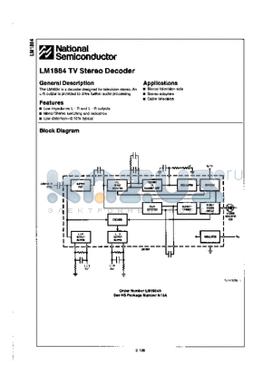 LM1884 datasheet - TV STEREO DECODER