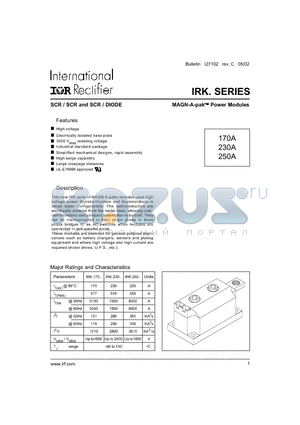 IRK datasheet - SCR / SCR and SCR / DIODE MAGN-A-pak Power Modules