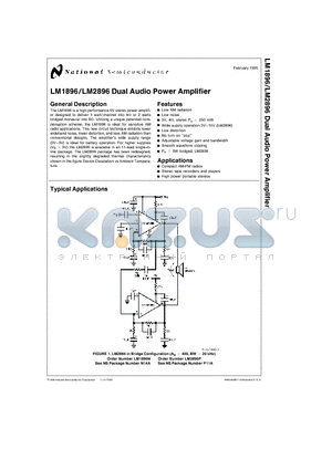 LM1896N datasheet - LM1896/LM2896 Dual Audio Power Amplifier