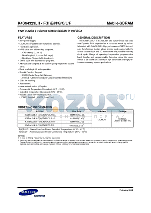 K4S64323LH-HN1L datasheet - 512K x 32Bit x 4 Banks Mobile SDRAM in 90FBGA