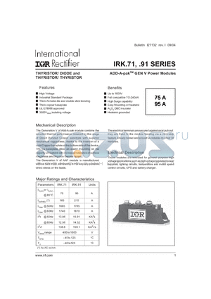 IRK.71 datasheet - THYRISTOR/ DIODE and THYRISTOR/ THYRISTOR