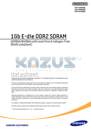 K4T1G044QE datasheet - 1Gb E-die DDR2 SDRAM