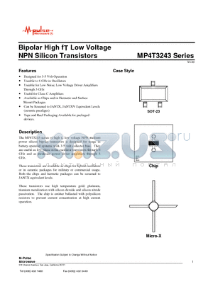 MP4T324333 datasheet - Bipolar High fT Low Voltage NPN Silicon Transistors
