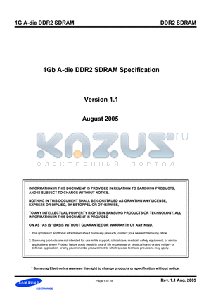 K4T1G044QA datasheet - 1Gb A-die DDR2 SDRAM Specification