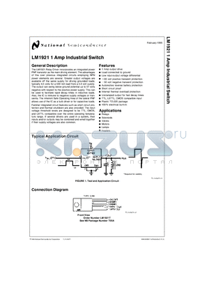 LM1921T datasheet - LM1921 1 Amp Industrial Switch
