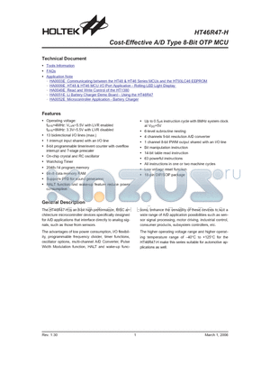 HT46R47-H datasheet - Cost-Effective A/D Type 8-Bit OTP MCU