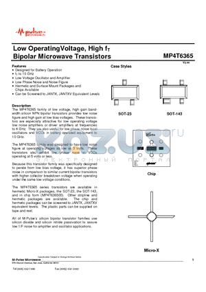 MP4T636500 datasheet - Low OperatingVoltage, High fT Bipolar Microwave Transistors