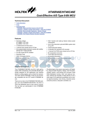 HT46R46E datasheet - Cost-Effective A/D Type 8-Bit MCU