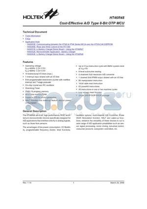 HT46R48 datasheet - Cost-Effective A/D Type 8-Bit OTP MCU