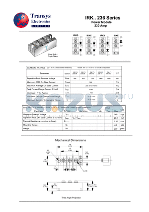 IRK236-08 datasheet - Power Module 230 Amp