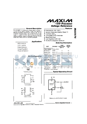 MAX674CTV datasheet - 10V Precision Voltage Reference