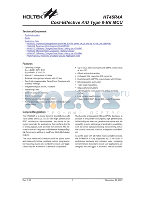 HT46R4A datasheet - Cost-Effective A/D Type 8-Bit MCU