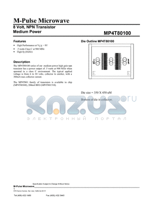 MP4T80100 datasheet - 8 Volt, NPN Transistor Medium Power