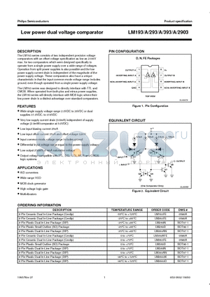 LM193A datasheet - Low power dual voltage comparator