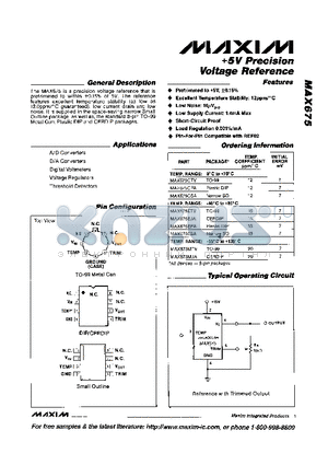 MAX675 datasheet - 5V Precision Voltage Reference
