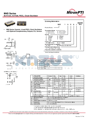M4S11XBJ datasheet - 9x14 mm, 5.0 Volt, PECL, Clock Oscillator