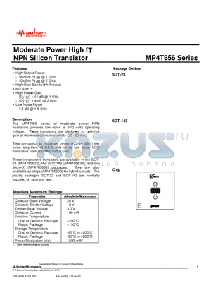 MP4T856 datasheet - Moderate Power High fT NPN Silicon Transistor