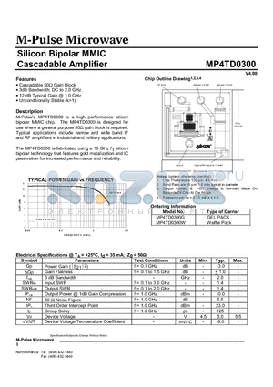 MP4TD0300 datasheet - Silicon Bipolar MMIC  Cascadable Amplifier
