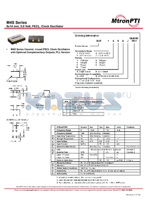 M4S12XBJ datasheet - 9x14 mm, 5.0 Volt, PECL, Clock Oscillator