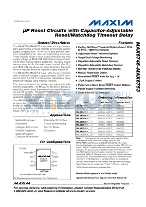 MAX6750KA23 datasheet - uP Reset Circuits with Capacitor-Adjustable Reset/Watchdog Timeout Delay