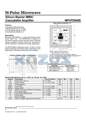 MP4TD0400 datasheet - Silicon Bipolar MMIC Cascadable Amplifier