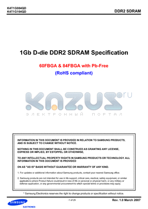 K4T1G164QD datasheet - 1Gb D-die DDR2 SDRAM Specification