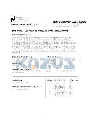 LM193AH/883 datasheet - LOW POWER LOW OFFSET VOLTAGE DUAL COMPARATORS