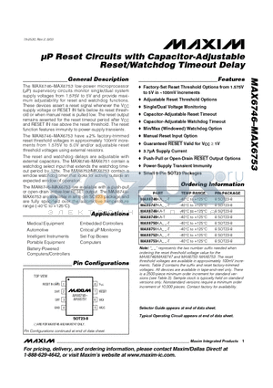 MAX6751KA16 datasheet - UP Reset Circuits with Capacitor-Adjustable Reset/Watchdog Timeout Delay