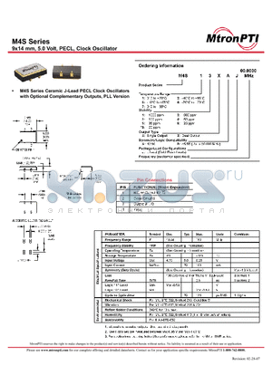 M4S14XBJ datasheet - 9x14 mm, 5.0 Volt, PECL, Clock Oscillator