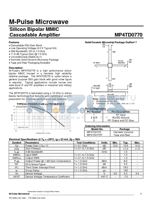 MP4TD0770 datasheet - Silicon Bipolar MMIC Cascadable Amplifier