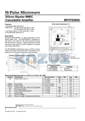 MP4TD0800 datasheet - Silicon Bipolar MMIC Cascadable Amplifier