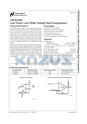 LM193JAN datasheet - Low Power Low Offset Voltage Dual Comparators