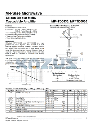 MP4TD0835 datasheet - Silicon Bipolar MMIC Cascadable Amplifier