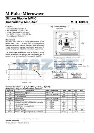 MP4TD0900W datasheet - Silicon Bipolar MMIC Cascadable Amplifier