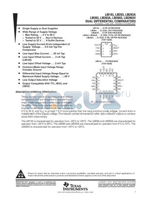 LM193JGB datasheet - DUAL DIFFERENTIAL COMPARATORS