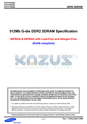 K4T51043QG-HCLCC datasheet - 512Mb G-die DDR2 SDRAM Specification