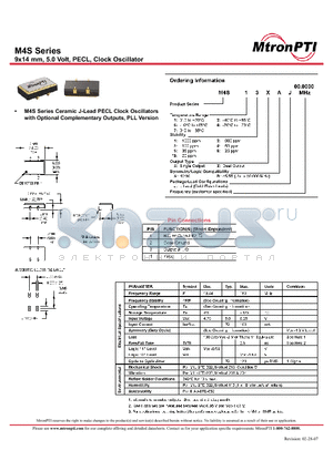 M4S18ZAJ datasheet - 9x14 mm, 5.0 Volt, PECL, Clock Oscillator