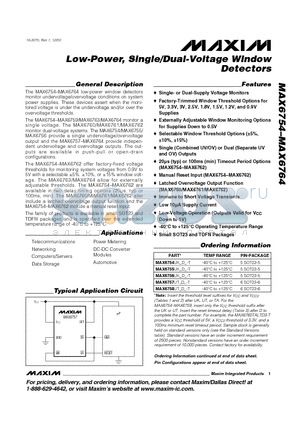 MAX6755 datasheet - Low-Power, Single/Dual-Voltage Window Detectors