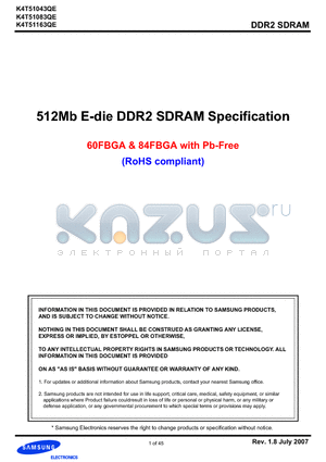 K4T51043QE datasheet - 512Mb E-die DDR2 SDRAM Specification
