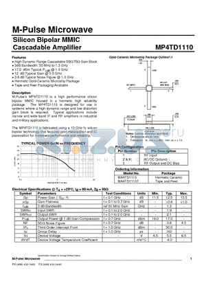 MP4TD1110 datasheet - Silicon Bipolar MMIC Cascadable Amplifier