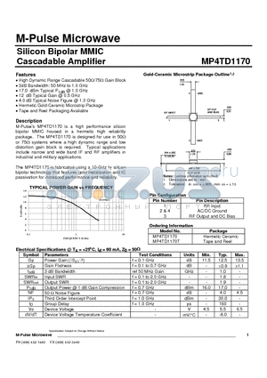 MP4TD1170 datasheet - Silicon Bipolar MMIC Cascadable Amplifier
