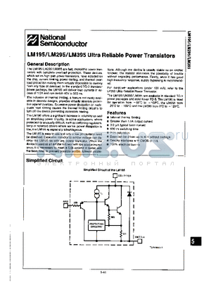 LM195 datasheet - Ultra Reliable Power Transistors