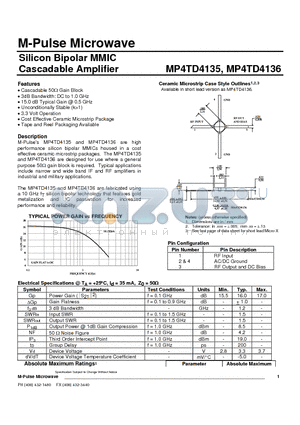 MP4TD4136T datasheet - Silicon Bipolar MMIC Cascadable Amplifier