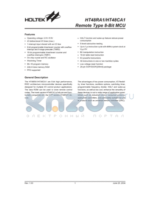 HT48CA1 datasheet - Remote Type 8-Bit MCU