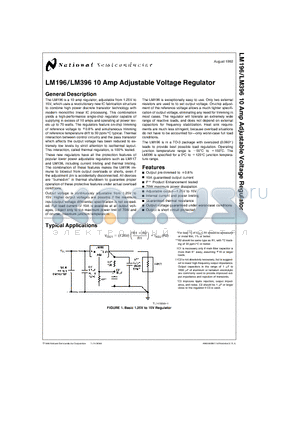 LM196K datasheet - LM196/LM396 10 Amp Adjustable Voltage Regulator