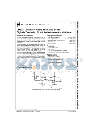 LM1971N datasheet - LM1971 Overture Audio Attenuator Series Digitally Controlled 62 dB Audio Attenuator with/Mute