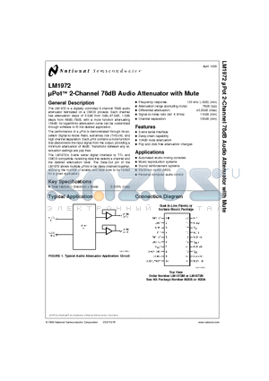 LM1972 datasheet - Pot 2-Channel 78dB Audio Attenuator with Mute