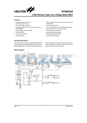 HT48CA6 datasheet - 8-Bit Remote Type Low Voltage Mask MCU