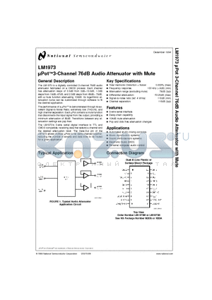 LM1973 datasheet - lPot3-Channel 76dB Audio Attenuator with Mute