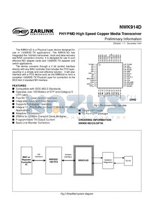 NWK914DCG datasheet - PHY/PMD High Speed Copper Media Transceiver